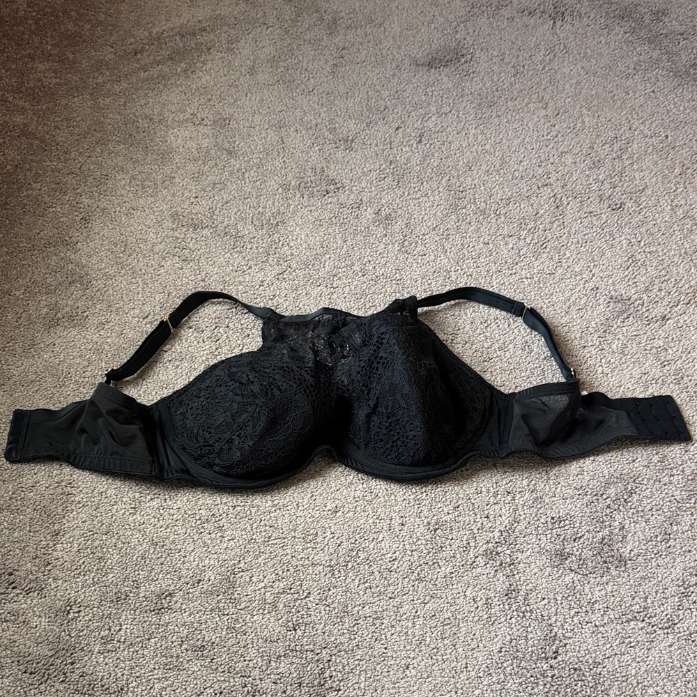 Cacique Black Lace Lightly Lined Balconette Bra SIZE 36DD